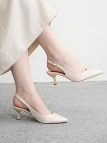CUCCOO BIZCHIC Model Baru Musim Semi dan Musim Panas, Hak Tipis Lancip, Hak Sedang, Warna Aprikot, Kain Nyaman dan Serbaguna, Temperamen Elegan, Tampilan Mengkilap, Ringan - krem B - View 4
