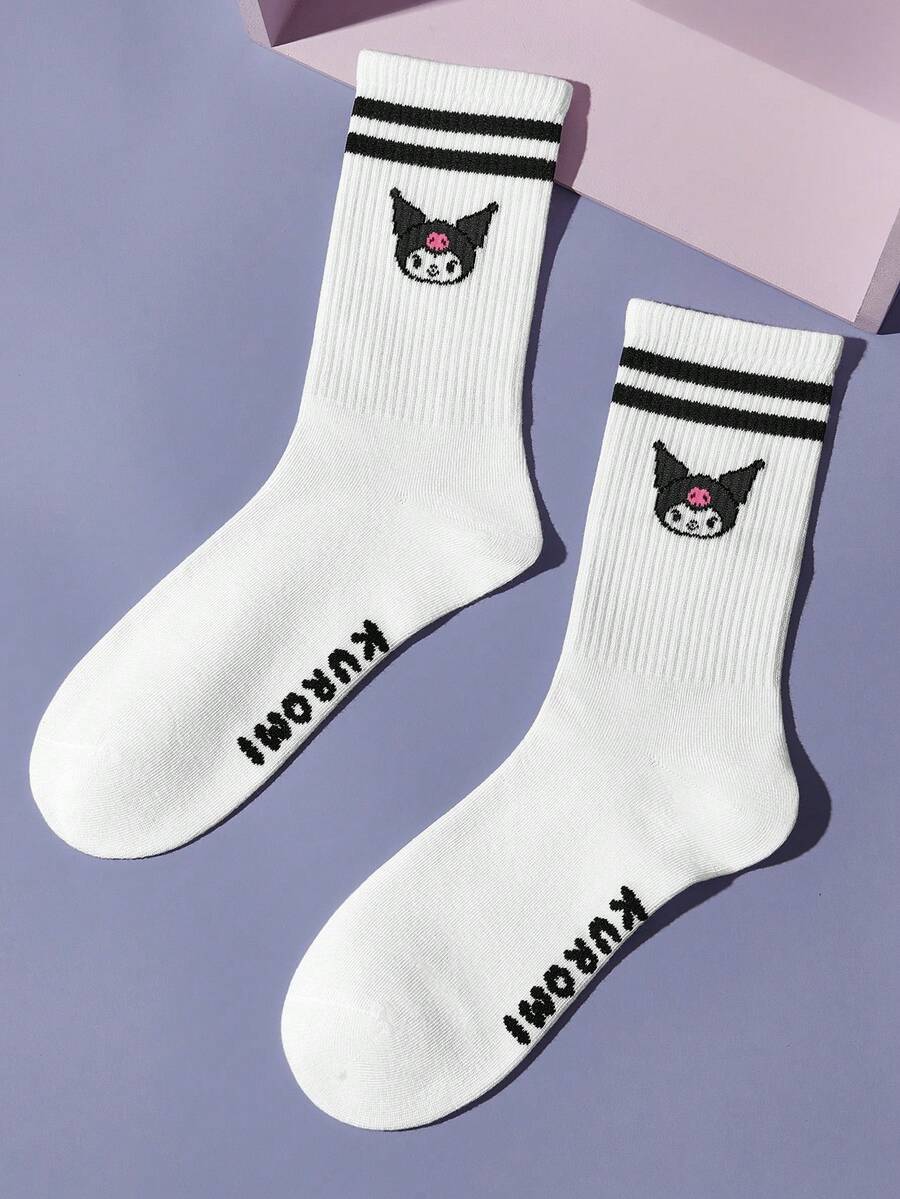 HELLO KITTY AND FRIENDS | SHEIN 卡通圖案女款中筒襪 1雙 - 白色 - 查看 1