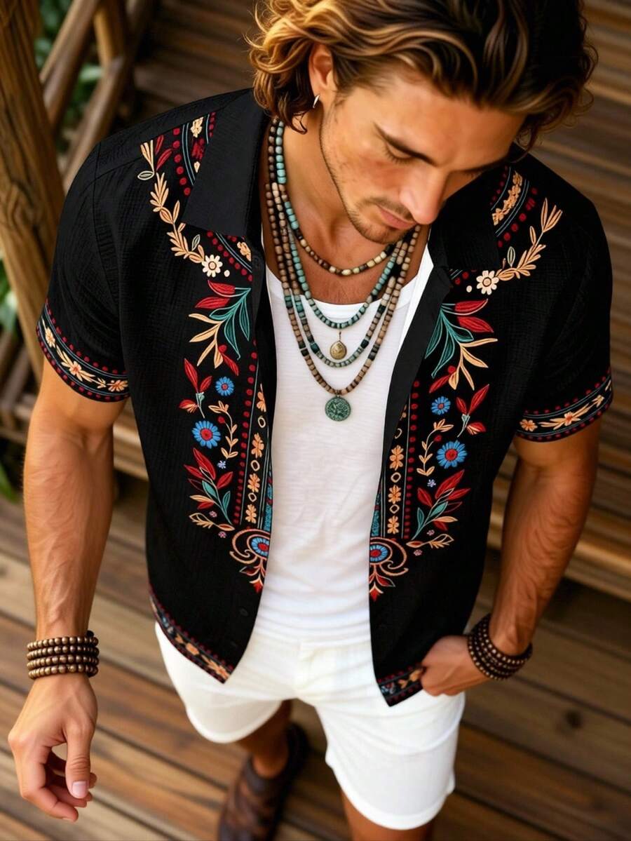 Alderstead Men's Floral Print Casual Versatile Daily Wear Shirt - Multicolor - View 1