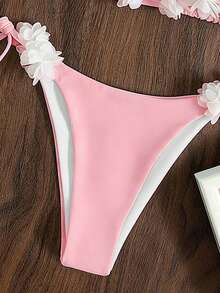 Swim Mod Vacation Beach 3D Floral Decor Two-Piece Swimsuit Set - Pink - View 6