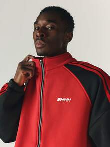 SUMWON Color Block Full Zip Track Jacket With Mandarin Collar Contrast Stripe Sleeves And Elastic Hem - Multicolor - View 5