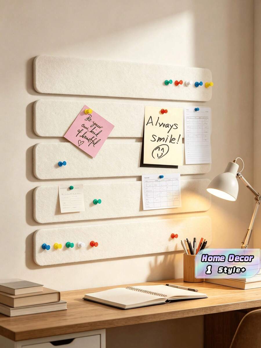 5PCS 33cm Self Adhesive White Felt Strips With Push Pins No Hole Wall Mounted Bulletin Memo Notice Board For Home Decor Study Office Birthday Gift - White - View 1