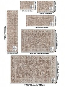 Cirelle 1件復古做舊波斯風可水洗地毯，鄉村波希米亞風防滑底墊，美感柔軟玄關走道居家裝飾地墊 - 彩色 - 查看 3