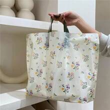 50/20pcs Thick Plastic Gift Bags With Rabbit & Flower Pattern, Reusable Large Grocery Shopping Bags, Birthday Surprise Gift Packaging. Matte Finish Tote Bags, Elegant Portable Handheld Design, Create A Ceremonial - apricot - View 6