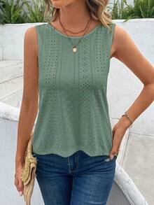 Breezaya Hollow Out Embroidery Cross Back Tank Top - Green - View 3