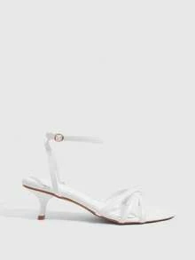 CUCCOO SZL 女款 5.5CM 尖頭白色踝帶小貓跟鞋，性感百搭優雅，適合日常通勤/派對/約會/宴會 - 白色. - 查看 7