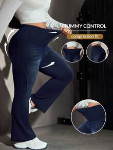 Flexra Plus Size Women's Casual Cowboy Versatile Washed Denim Jeans Navy Blue Summer Formal - Dark Wash - View 1