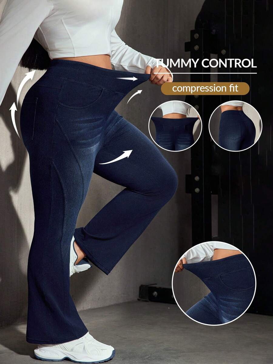 Flexra Plus Size Women's Casual Cowboy Versatile Washed Denim Jeans Navy Blue Summer Formal - Dark Wash - View 1