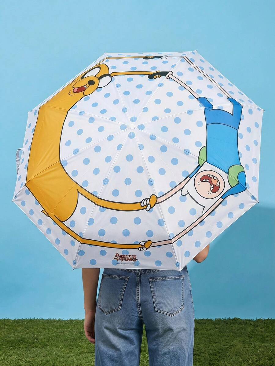 ADVENTURE TIME X Joivida 1件裝可愛卡通折疊傘,便攜輕巧迷你傘附收納套,輕量防雨防曬傘,適合女性旅行戶外使用 - 均碼 - 查看 1