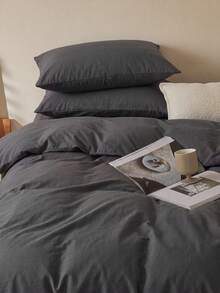 2pcs 100% Cotton Pillowcases, Natural Texture, Soft Touch, Envelope Closure, Suitable For Bedroom, Bedding - Dark Grey - View 4