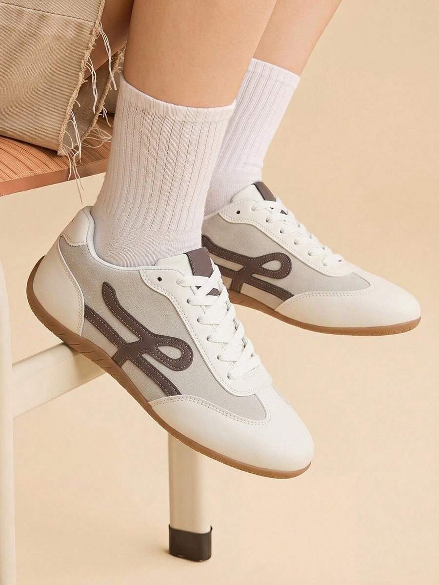 CUCCOO EASI Women's Casual Retro German Training Shoes, Round Toe Flat Sole Colorblock Daily Commute - Beige - View 1
