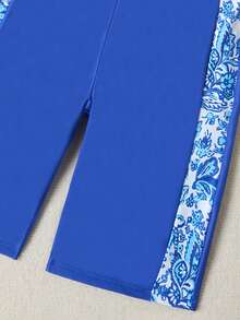 Swim Lushoire Women's Summer Blue Floral Print Casual Vacation Blue Paisley Print Two Pieces Swimsuit Set,Drawstring Two Pieces Tankini Swimsuit Set - Blue - View 6