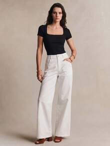 Poéselle Pantalones de pierna ancha de talle alto - Blanco - Ver 6
