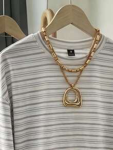 SHEIN EZwear 女款條紋拼接色塊休閒百搭日常長袖T恤 - 彩色 - 查看 9