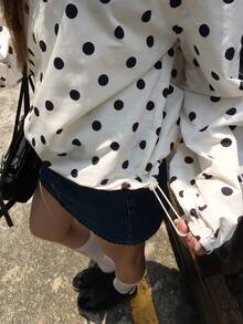 DAZY Women's Polka Dot Zipper Casual Versatile Daily Long Sleeve Jacket Fall - White - View 4