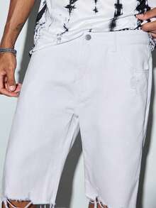 Modcrash Men's Ripped Denim Shorts, Korean Style Loose Fit Casual Knee-Length Jeans Shorts - White - View 6