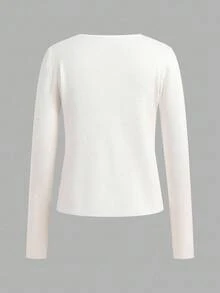 Franclia Asymmetric Button Decor Knit Cardigan, European And American Style, Spring/Autumn Fall Winter Cloth For Women - White - View 2