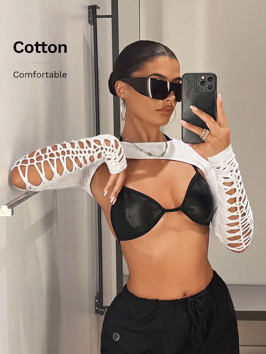 SHEIN ICON Súper Top Corto Con Detalles De Agujero - Blanco - Ver 1