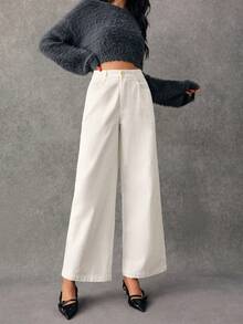 Poéselle Pantalones de pierna ancha de talle alto - Blanco - Ver 10