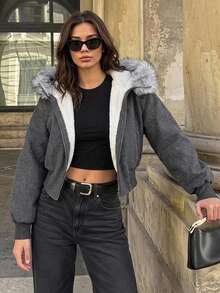 DAZY Women's Korean Style Casual Long Sleeve Padded Coat - Grey - View 7