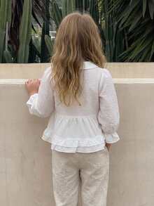 Dazy Kids Young Girl French Style Versatile Single-Breasted Ruffle Hem Blouse - White - View 2