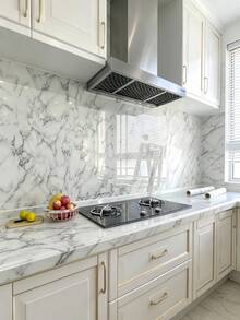 1 Buah Pelindung Permukaan Meja Dapur Anti Sentuh Motif Marmer Perekat Diri, Penutup Meja Kabinet, Film Tempel dan Lepas untuk Dekorasi Rumah, Renovasi Dapur, Aksesoris Dekorasi Dapur - Bunga putih besar - View 2