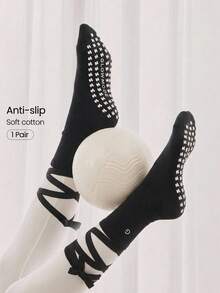 GLOWMODE 1-Pair Cotton Blend Stay Centered Lace-Up Pilates Grip Socks With Anti-Slip Grips & Heel & Toe Cushion Daily Active Studio Wear - Black - View 1