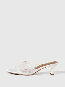 Sleekvia Summer New Belt Wear High-Heeled Women's Slippers - White - View 2