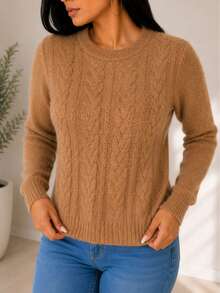 Round Neck Sweater With Nice And Warm Pearls - Cafe - View 6