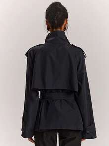 SHEIN BAE Jaket Wanita Serbaguna dengan Sabuk, Model Regular untuk Musim Gugur - Navy Blue - View 2