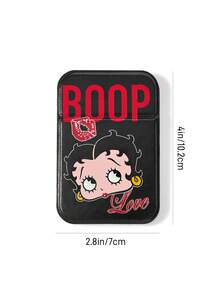 Betty Boop x SHEIN Vintage Lip Print Lady Folding Pocket Makeup Mirror, Wear-Resistant Faux Leather Shell, Compact Foldable Design, Mini Hand Mirror For Girls Daily Touch-Ups Travel Carry - Black - View 4