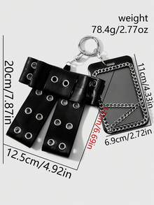 ROMWE Goth 1個重裝哥德風黑色皮革打孔手工蝴蝶結鏈條壓克力卡片DIY鑰匙圈包包吊飾，女孩配戴節日禮物 - 黑色-37 - 查看 3
