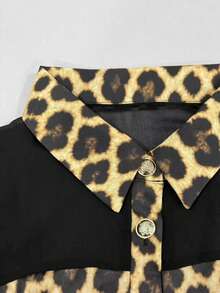 Trelyra Women's Casual Fashion Commute Elegant Patchwork Chiffon Leopard Print Dress - Brown - View 6