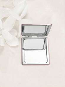 ROMWE 1 pieza Espejo de maquillaje cuadrado con patrón de lazo rosa & corazón, espejo de mano portátil, adecuado para niñas (posición del patrón aleatoria) - Multicolor - Ver 2
