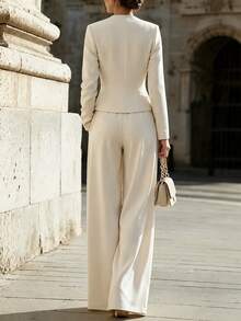 SHEIN Autumn/Winter Elegant Business Commute Women's Suit Set, Elegant Blazer And Trousers 2 Pieces Set - White - View 3