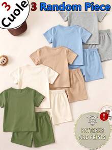 3 Random Piece From 5 Designs Tops, Minimalist  Elegant Handsome Outfit Set, Summer Outing Choice, Minimalist Letter Print Pattern Brown T-Shirt - White - View 2