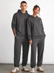 NORVETH Men's Hoodie Long Sleeve Sweatshirt And Sweatpants Set - Dark Grey - View 2