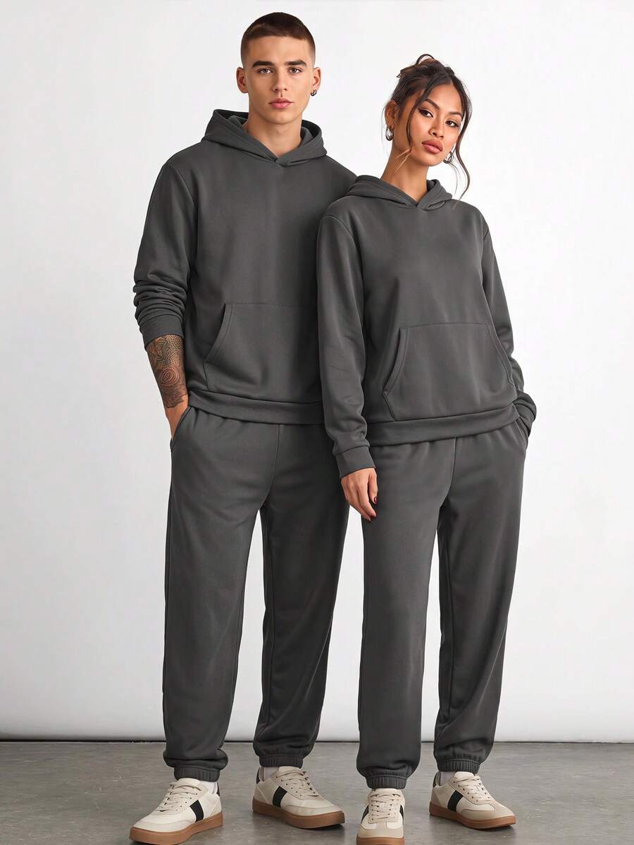 NORVETH Men's Hoodie Long Sleeve Sweatshirt And Sweatpants Set - Dark Grey - View 1