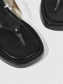 HighSole 春夏新款露趾厚底增高女款涼鞋，適合購物、海邊度假 - 透明黑色 - 查看 4