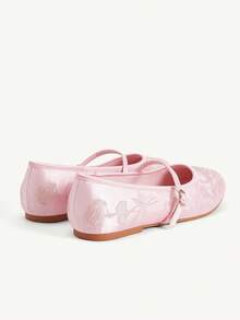 CUCCOO CHICEST 女款粉色緞面刺繡時尚度假沙灘優雅平底鞋 - 粉色色丁 - 查看 5