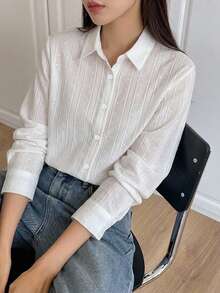 DAZY 優雅老錢風純色長袖春夏女款襯衫 - 白色 - 查看 6