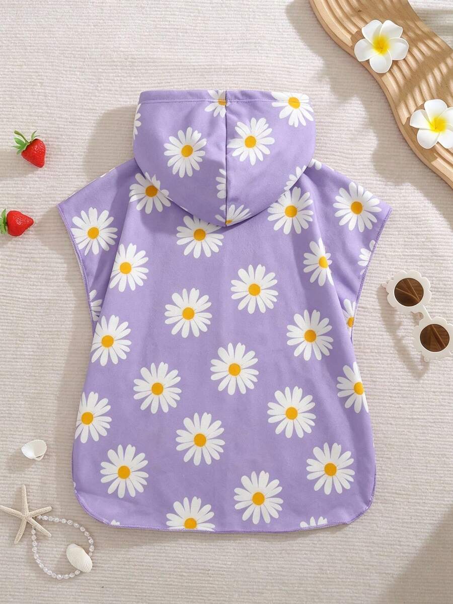 SHEIN 女嬰全印花可愛圖案沙灘連帽浴袍 - 彩色 - 查看 1