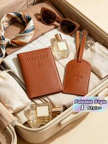 2Pcs/Set Travel Essentials Set – Personalized Synthetic Leather Passport Holder & Luggage Tag, Foldable Lightweight Snap Closure, Perfect For Vacation, Outing, Gift For Travelers - Multicolor - View 1