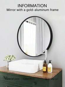 1 Round Mirror With French Gold Aluminum Frame, Stylish Round Makeup Mirror, Suitable For Bathroom/Entryway/Bedroom/Living Room/Dressing Table/Country Style Home Decor, Autumn Decoration, Cosmetic Storage, Bathroom Accessory. - Multicolor - View 12