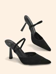CUCCOO BASICS Sepatu hak tinggi wanita berwarna hitam dengan ujung runcing, terbuat dari kain yang nyaman, cocok untuk gaya perjalanan ke kantor. - Hitam - View 1