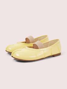 CUCCOO DOLLMOD Women's Ballet Flat Split Toe Tabi Elastic Strap Slip On Solid Color Casual Daily Yellow - lemon yellow - View 2