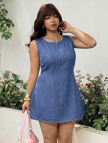 GalTyme Plus Size Fall Casual Kawaii Nice Loose Fit Sleeveless Denim Dress Brunch Going Out Beach Evening Birthday Light Blue - Medium Wash - View 5