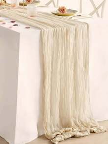 Polyester Cream Foldable Table Runner – Holiday Wedding Birthday Party Decor, Home Dining Table Cover, Versatile For Photo Frame Display, Banquet Kitchen Events - Beige - View 9