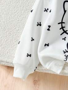 HELLO KITTY AND FRIENDS | SHEIN 1件少女休閒可愛卡通蝴蝶結印花圓領抓絨衛衣，適合秋冬穿著 - 白色 - 查看 7