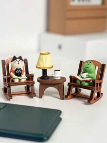 Set Dekorasi Kotak Adegan Kreatif Unik Sempurna Bertema Kucing, Kopi, dan Katak Resin, Figur Miniatur, Ornamen Meja, Hadiah Seni Buatan Tangan untuk Rumah dan Kantor. - MultiWarna - View 7